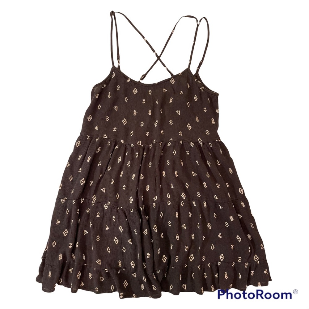 Billabong Black & White Printed Crepe Mini Beach Dress M(Juniors)